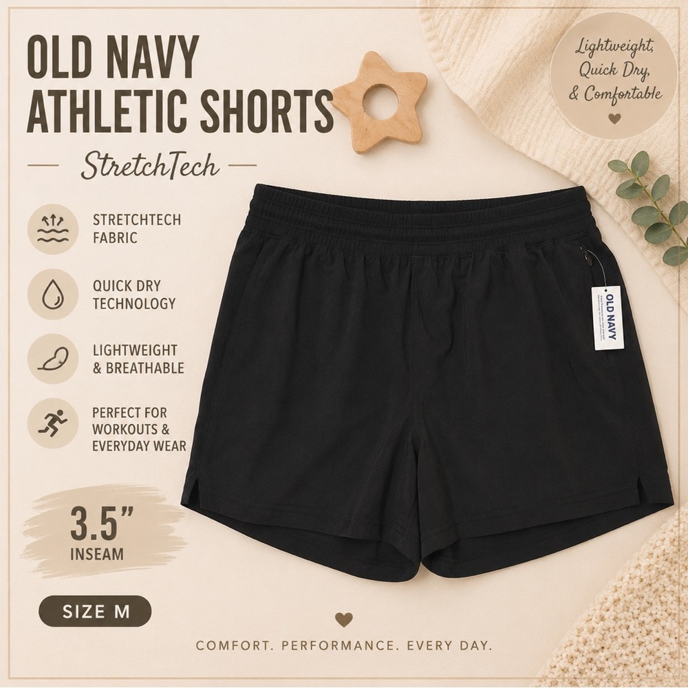 Old Navy StretchTech Black Athletic Shorts Size M | 3.5” Inseam